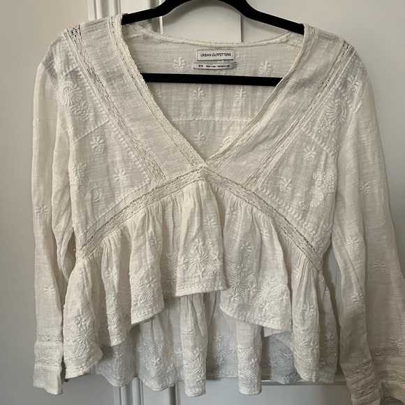Women’s White Cream Florence Embroidered Textured Top